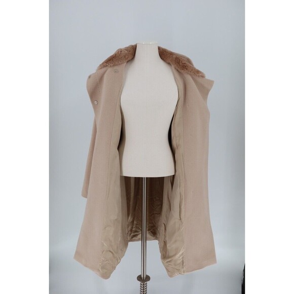 Max Mara Studio Women Size 6 Wool Tan  Fur Collar Lined Angora Trench Coat - Picture 8 of 11